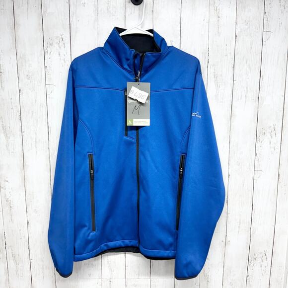 New Eddie Bauer Jacket Men Size Medium Weather Resist Soft Shell Full Zip Blue - Picture 1 of 8